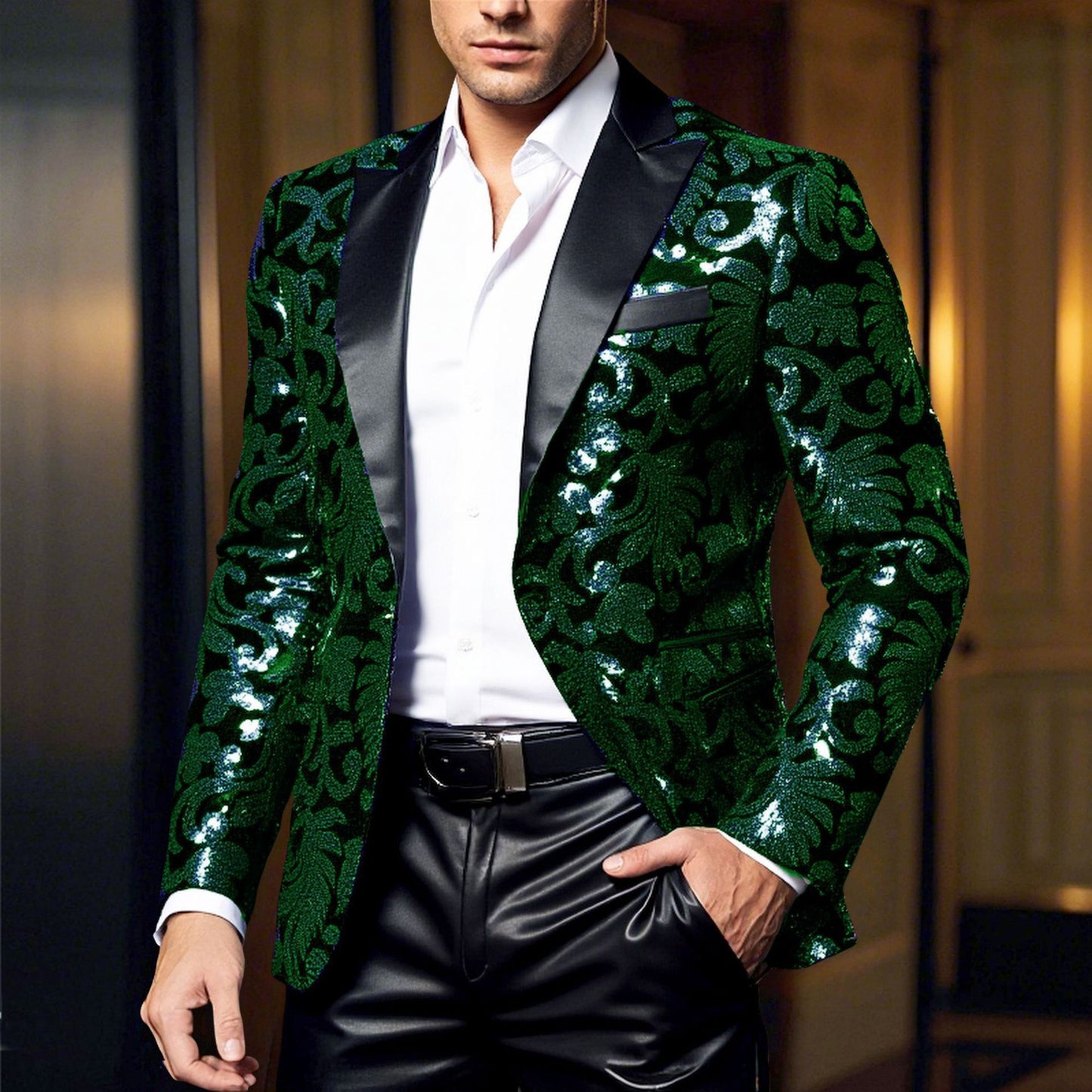 Blazer élégant en sequins pour hommes au design floral luxueux Chic und Stil