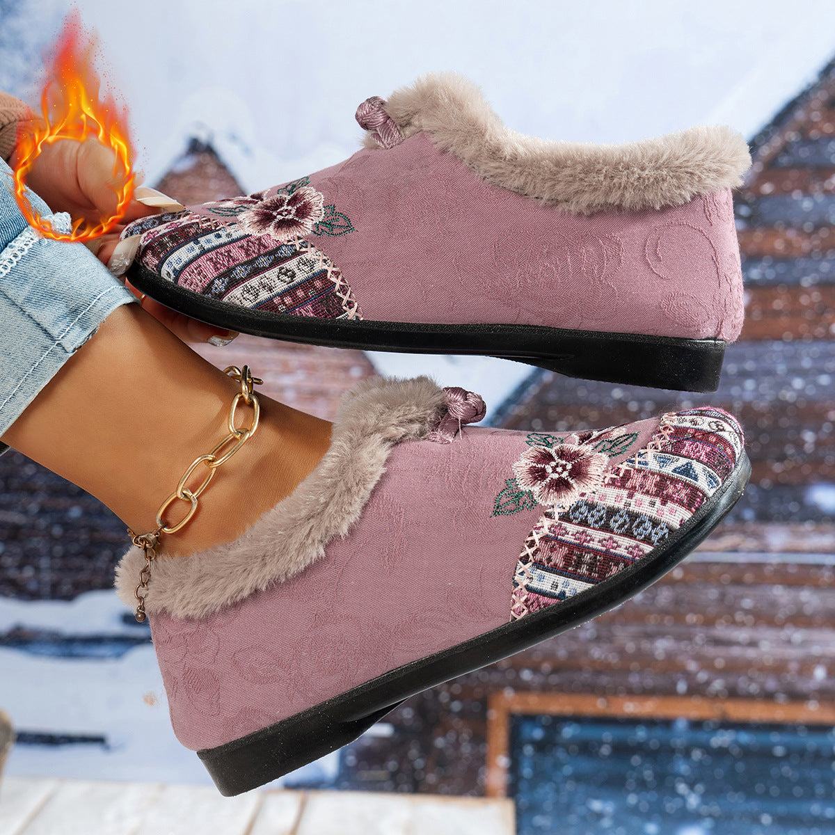 Chaussons pour femme avec doublure douce et design floral à la mode Chic und Stil