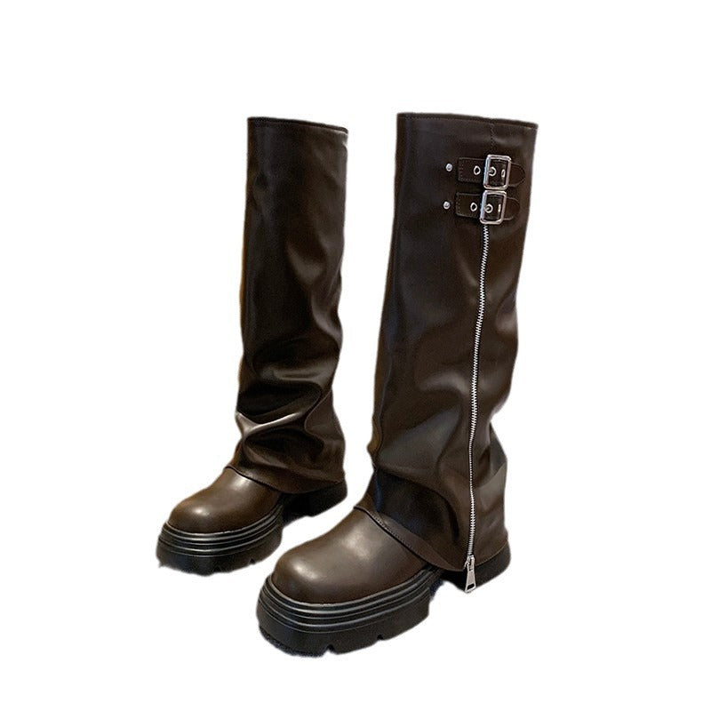 Bottes au genou pour femmes avec fermeture éclair tendance et sangle ajustable Chic und Stil