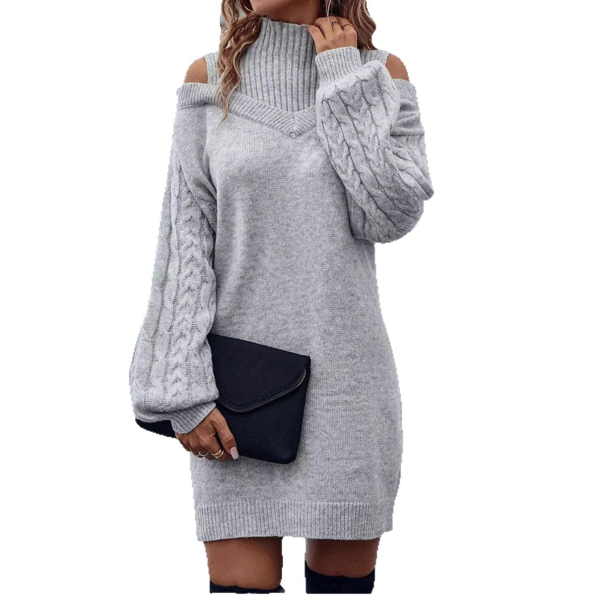 Robe en tricot pour femmes avec épaules découvertes et col montant structuré Chic und Stil