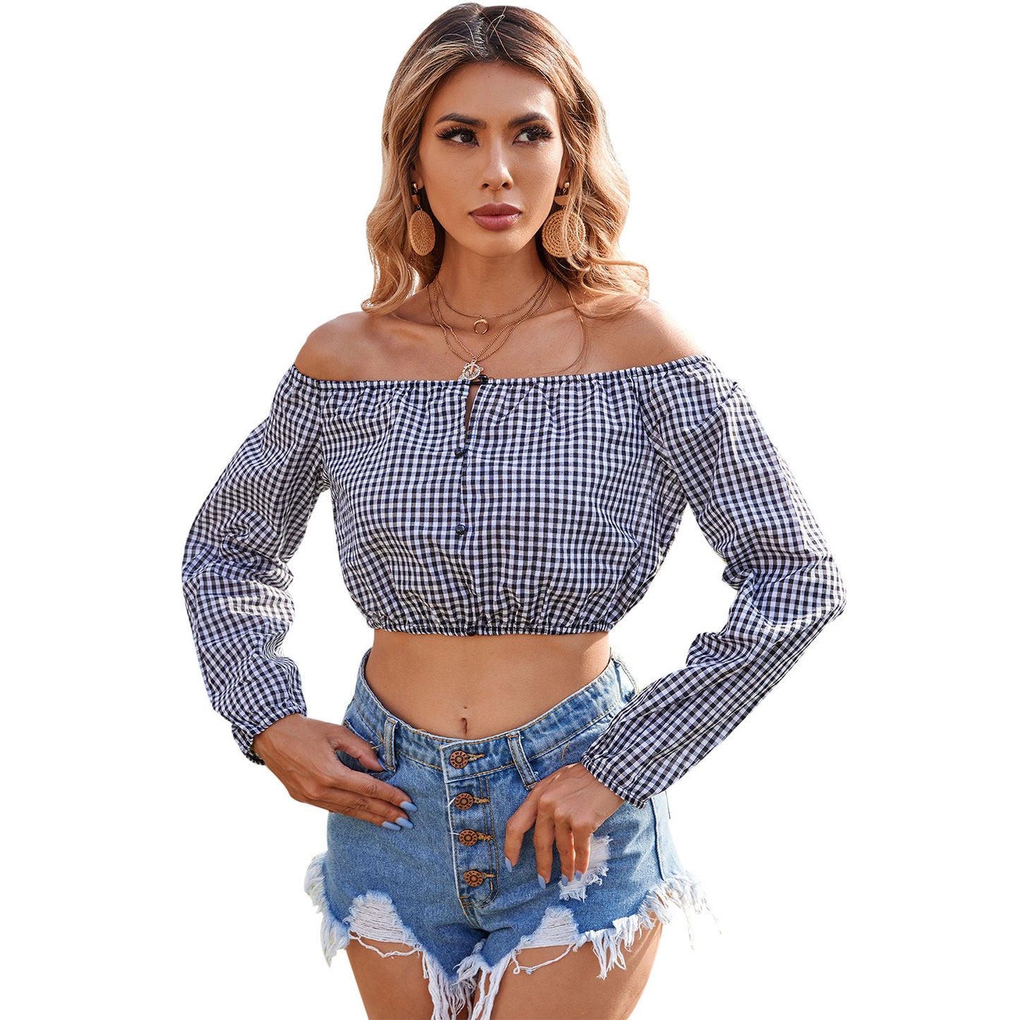 Chemisier off-shoulder pour femmes avec détails en volant et fermeture à bouton Chic und Stil