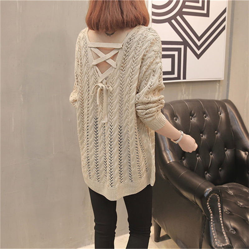 Pull en tricot pour femmes avec design épaule dénudée et lacets au dos Chic und Stil