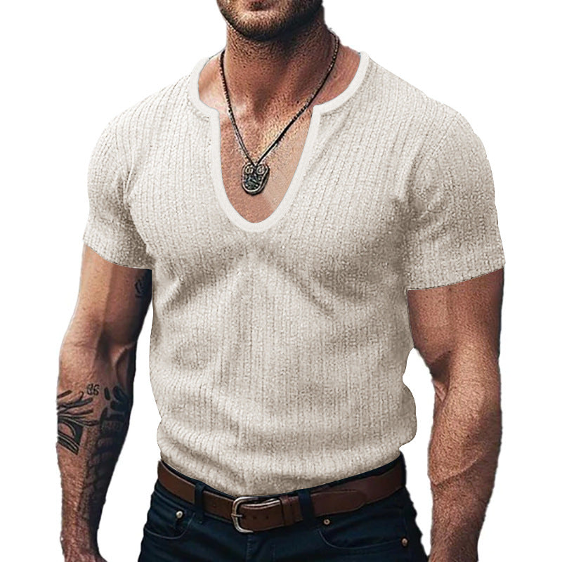 T-shirt pour hommes à col en V côtelé Chic und Stil