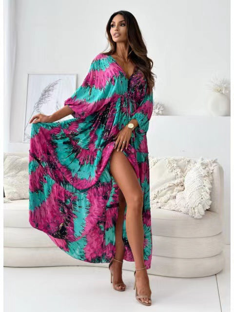Women's Bohemian Maxi Dress with High Slit Chic and Style