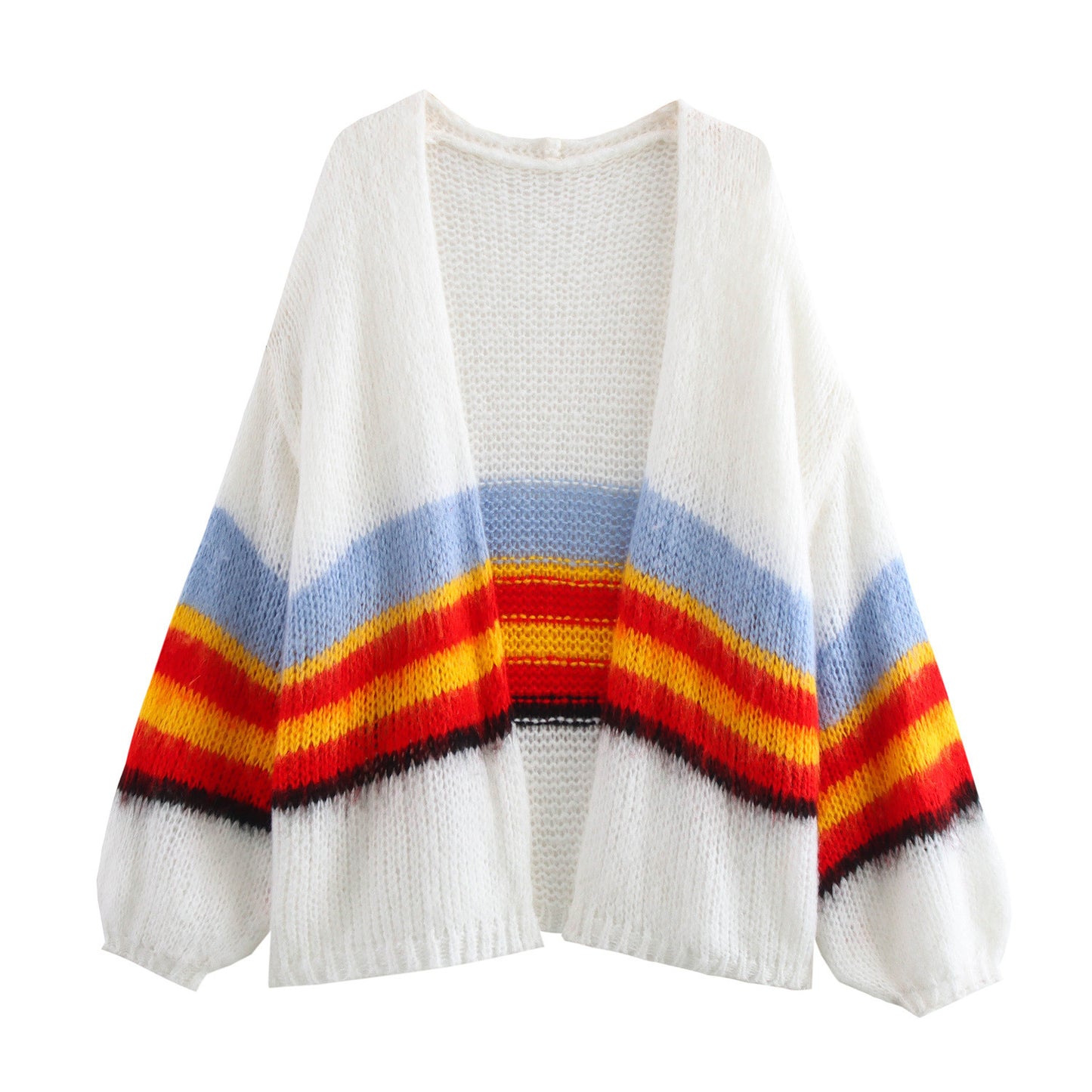 Cardigan en tricot décontracté pour femmes avec des rayures colorées et une coupe ample Chic und Stil