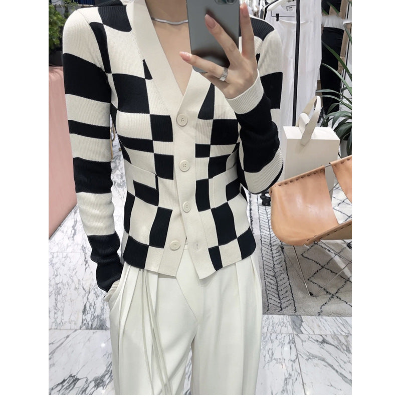 Cardigan côtelé à motif géométrique pour femme Chic und Stil