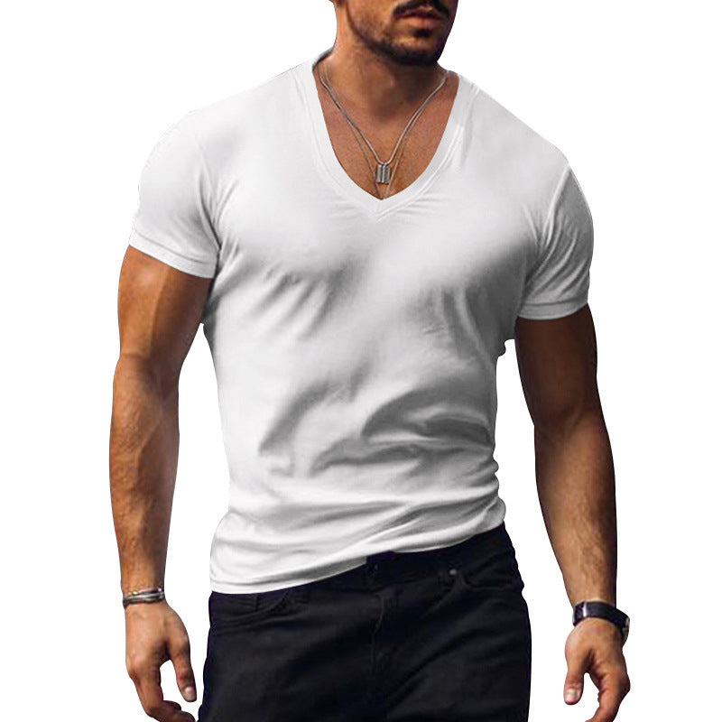 T-shirt pour hommes à col V en mélange de coton respirant Chic und Stil