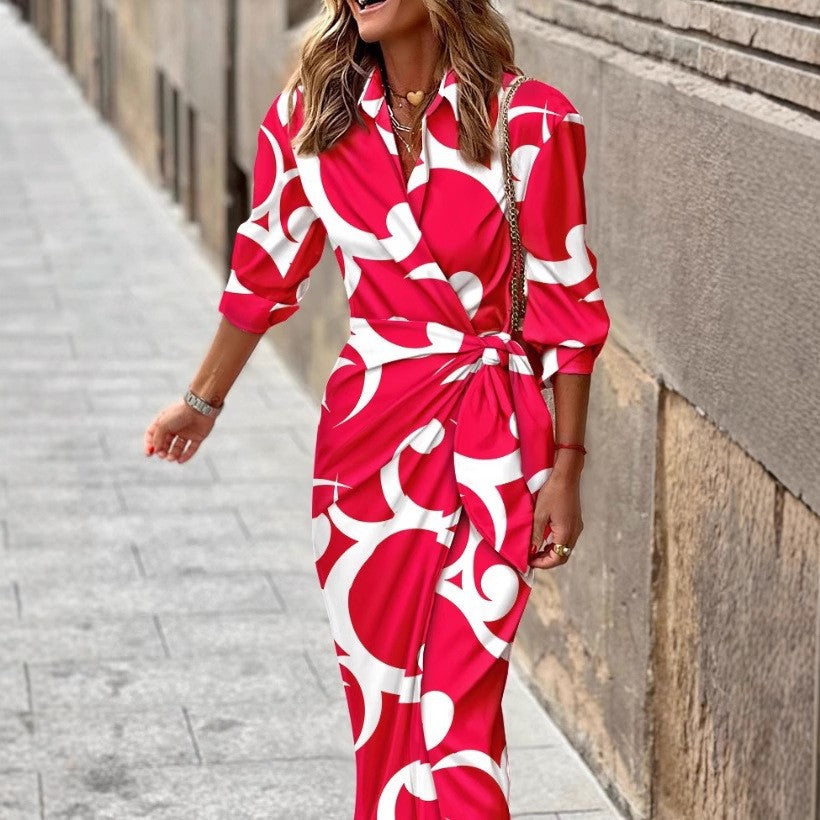 Robe midi imprimée élégante pour femmes avec détail de nœud Chic und Stil