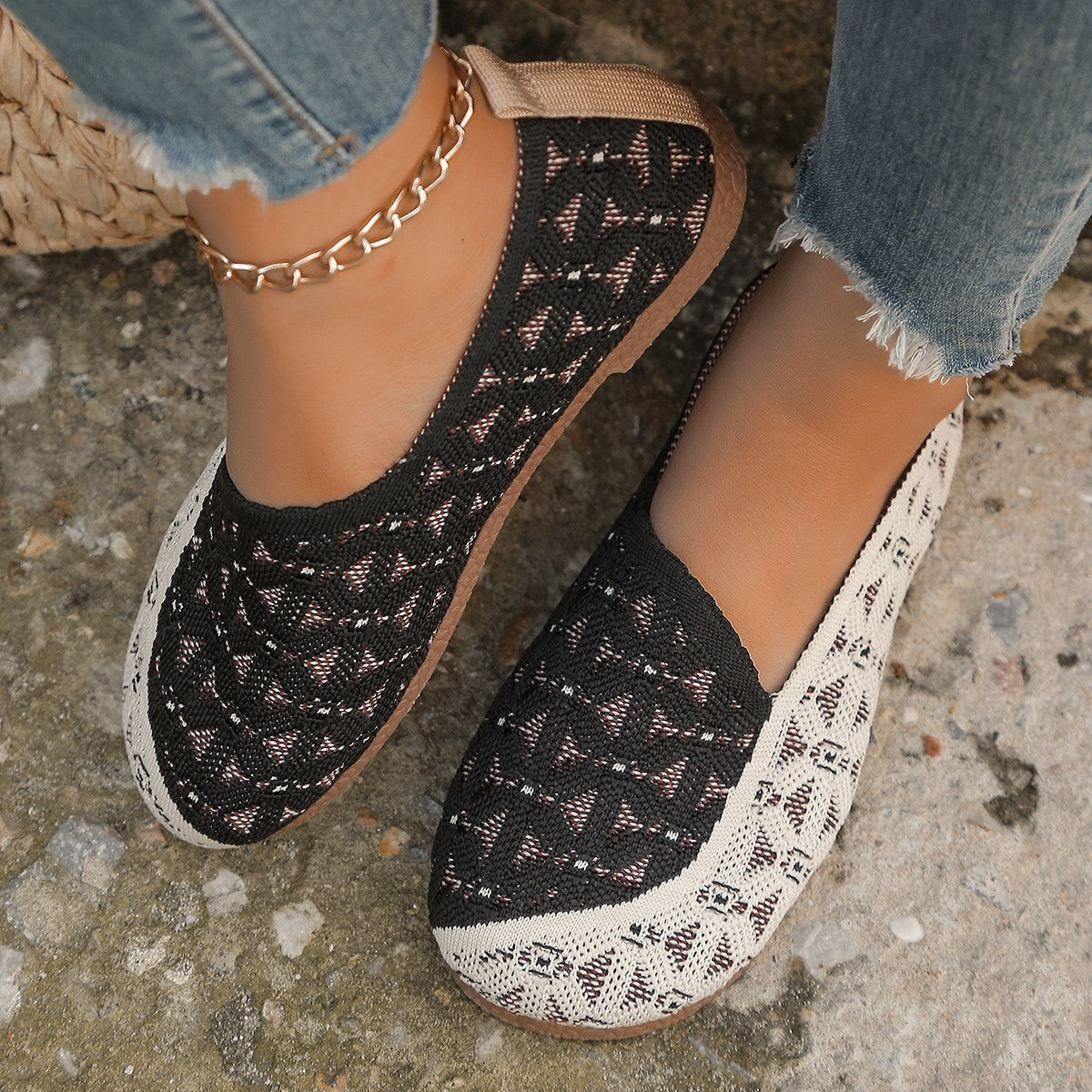Chaussures Dames Slip-On Respirantes avec Design Tricoté à la Mode Chic und Stil