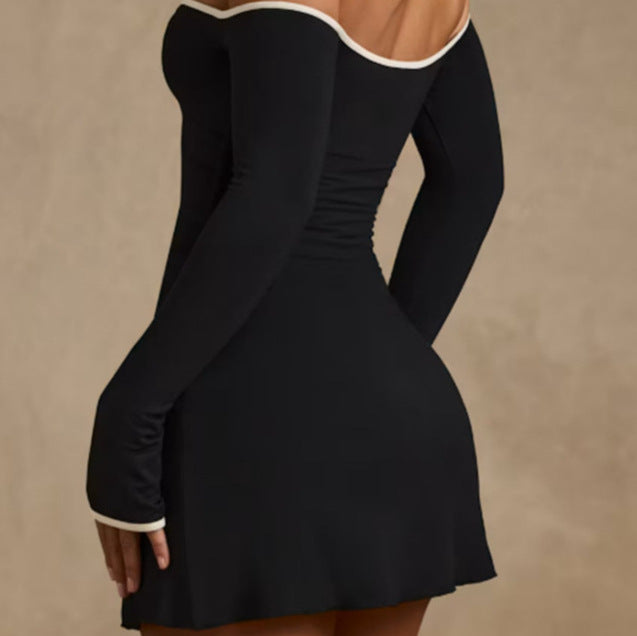 Robe mini off-shoulder pour femmes avec manches longues et décolleté V profond Chic und Stil