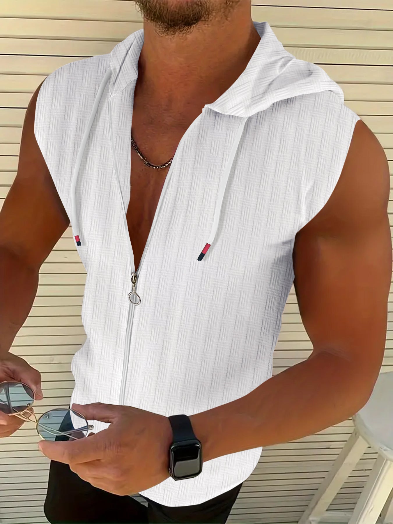 Hommes Complètement sans manches Zip-Up Hoodie Chic und Stil