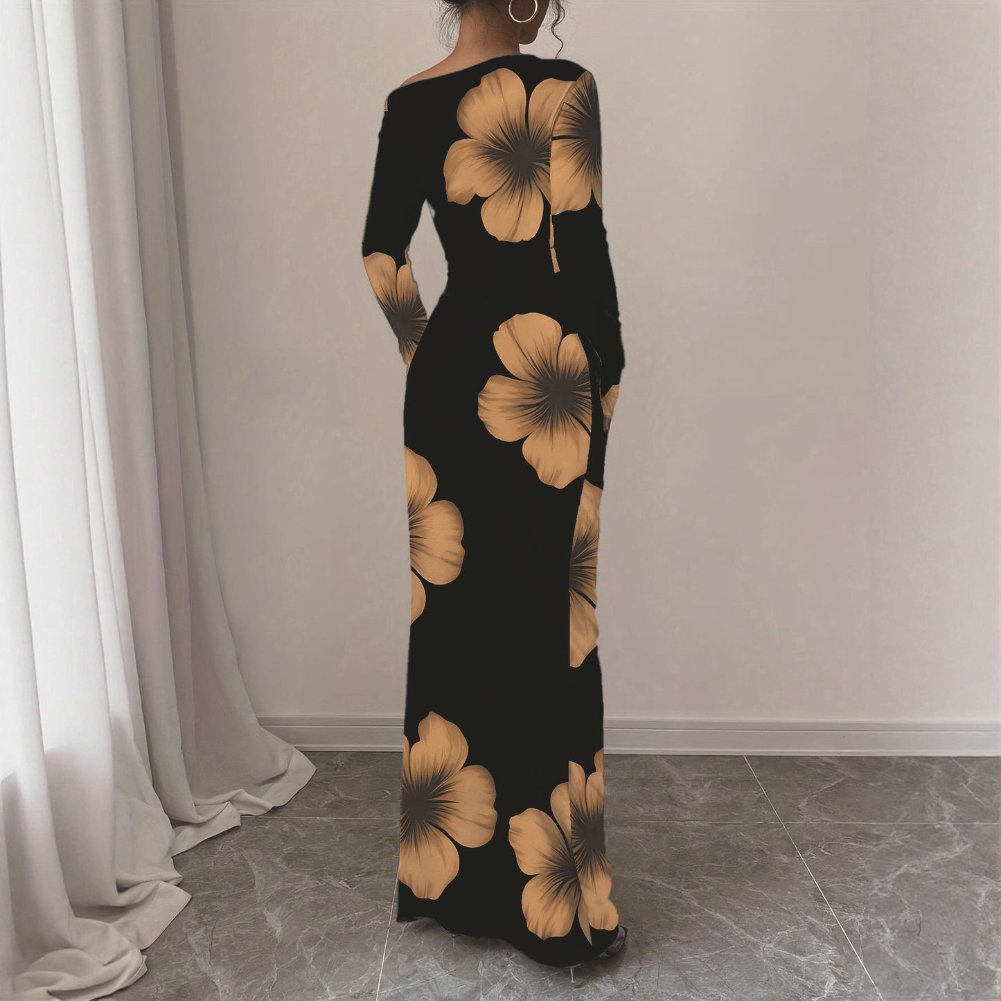 Robe longue élégante à manches longues pour dames avec motif floral Chic und Stil