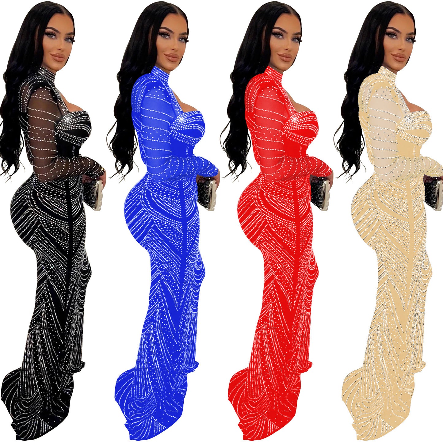 Robes de soirée Chic und Stil en mousseline transparente à manches longues pour dames