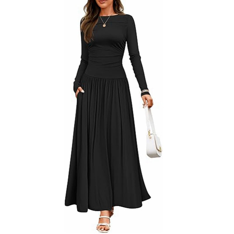 Robe maxi femme à manches longues et design de poches pratiques Chic und Stil