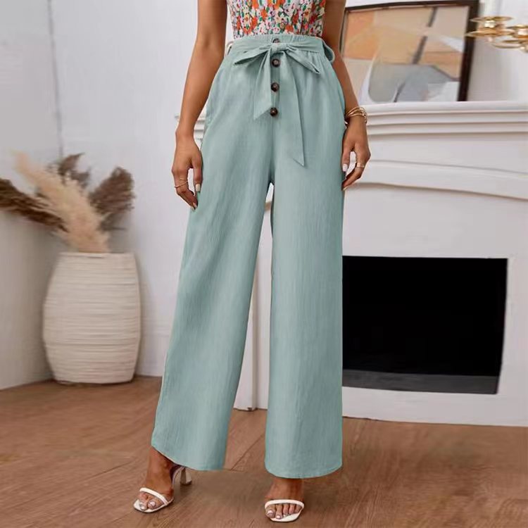 Pantalons larges taille haute pour femmes avec ceinture à nœud Chic und Stil