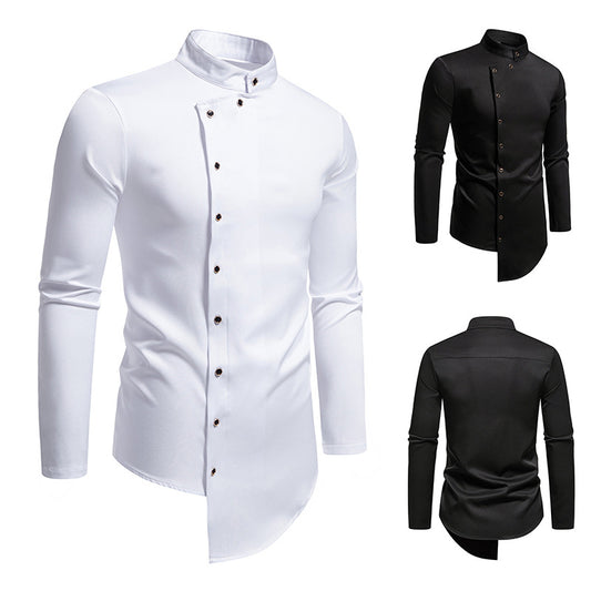 Chemise à manches longues pour hommes avec col montant moderne et patte de boutonnage créative Chic und Stil