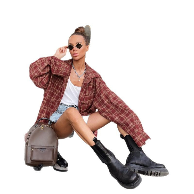 Chemise surdimensionnée à carreaux décontractée Chic und Stil pour dames