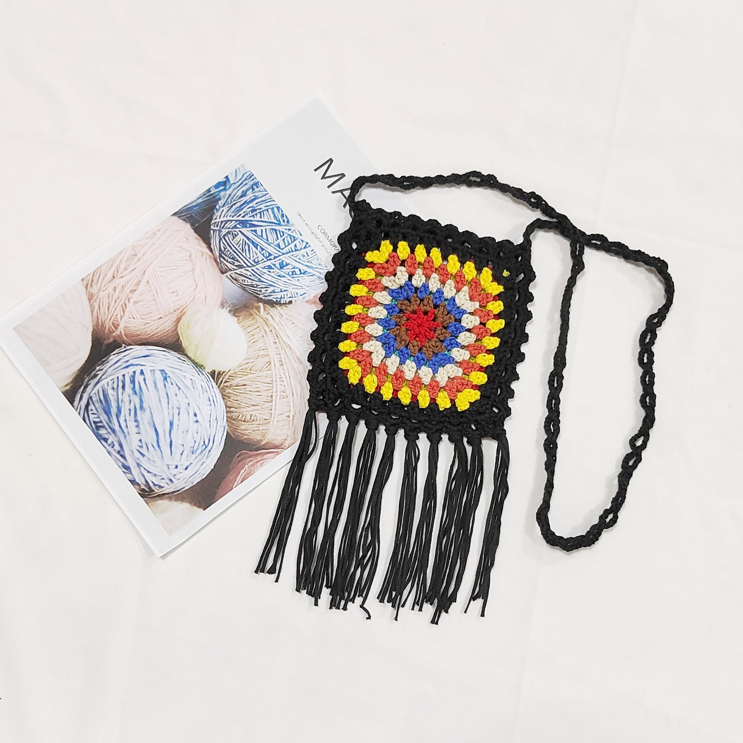 Sac à bandoulière à pompons en crochet pour femmes Chic und Stil