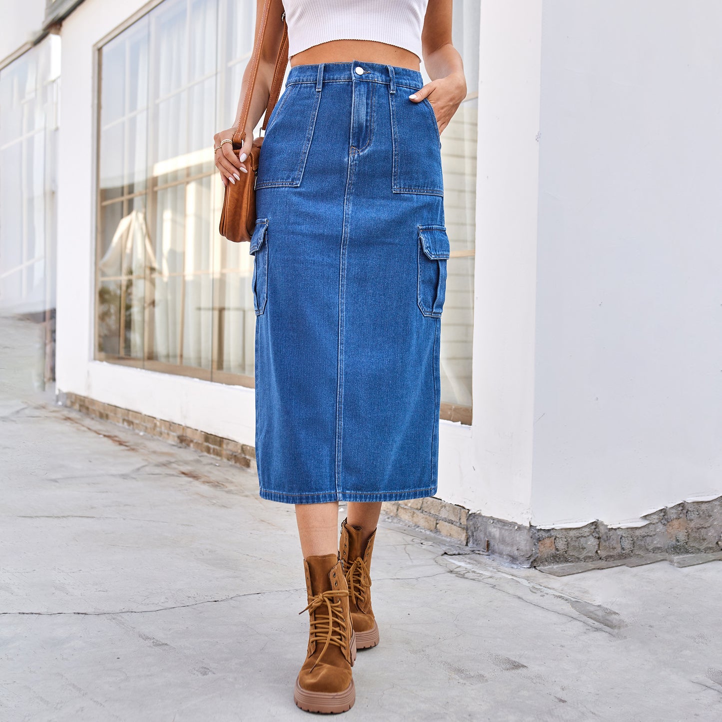 Jupe maxi cargo pour dames avec des poches latérales pratiques et une taille haute Chic und Stil