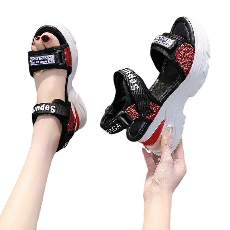 Sandales Sportives pour Femmes avec Design de Sangle Scintillante Chic und Stil
