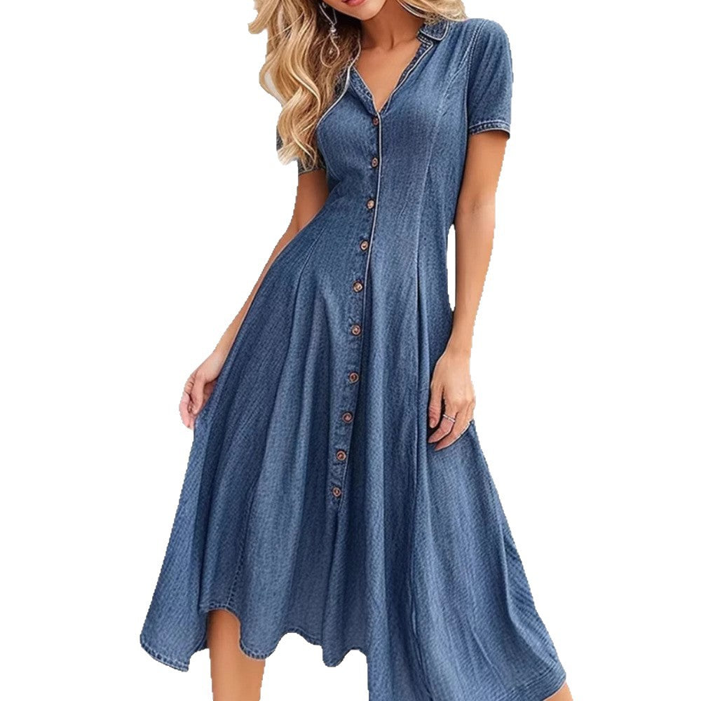 Robe midi en denim à boutons pour femmes Chic und Stil