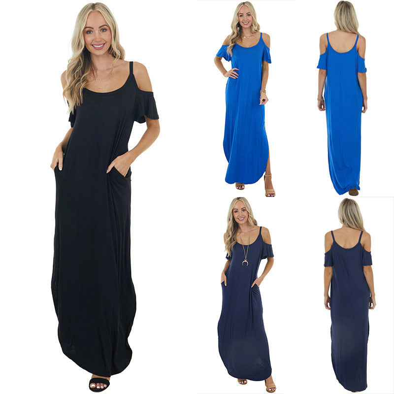 Robe maxi décontractée pour femmes avec design épaules nues et fente latérale Chic und Stil