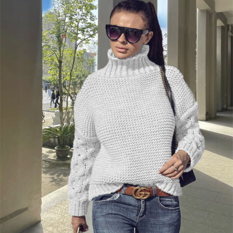 Pull en maille épaisse pour femmes avec col montant et design de manches texturé Chic und Stil