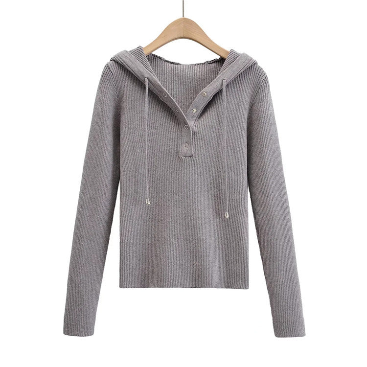 Pull en tricot décontracté pour femmes avec capuche et boutons Chic und Stil
