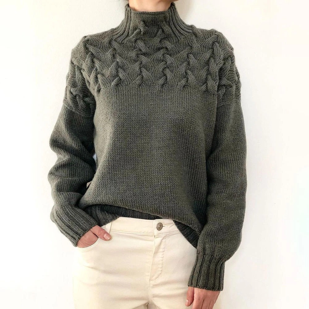 Pull en tricot pour femmes avec col montant et motif torsadé tendance Chic und Stil