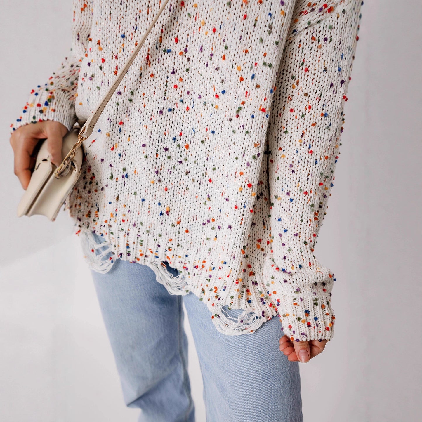 Pull en tricot décontracté pour femmes avec un design à éclaboussures colorées et un col rond confortable Chic und Stil