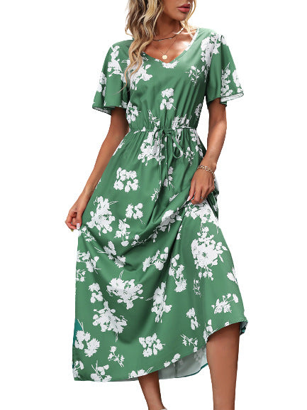 Robe maxi décontractée pour femmes avec motif floral et taille élastique Chic und Stil