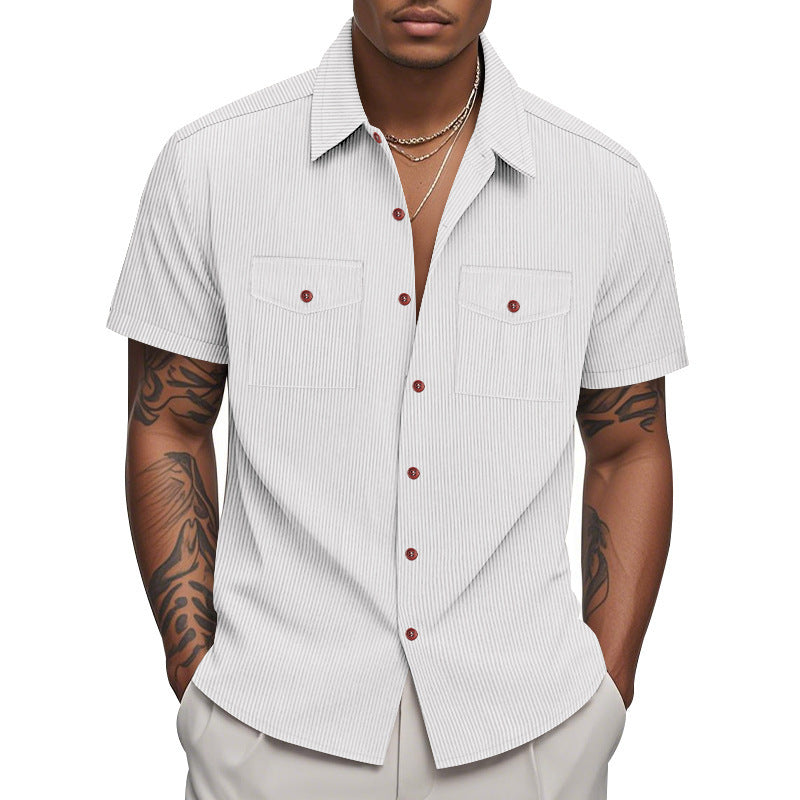 Chemise à manches courtes pour hommes avec un motif rayé pratique et deux poches poitrine Chic und Stil