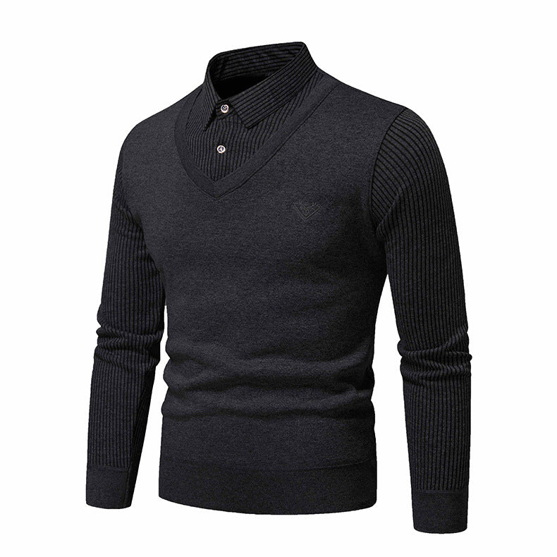 Pull en maille élégant pour homme avec décolleté en V et manches structurées Chic und Stil