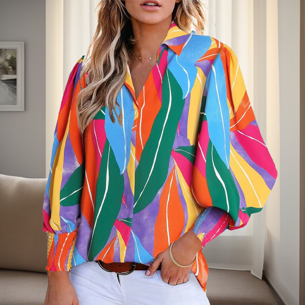 Blouse chemise pour femmes au design floral vif avec des épaules dénudées et des poignets élastiques Chic und Stil
