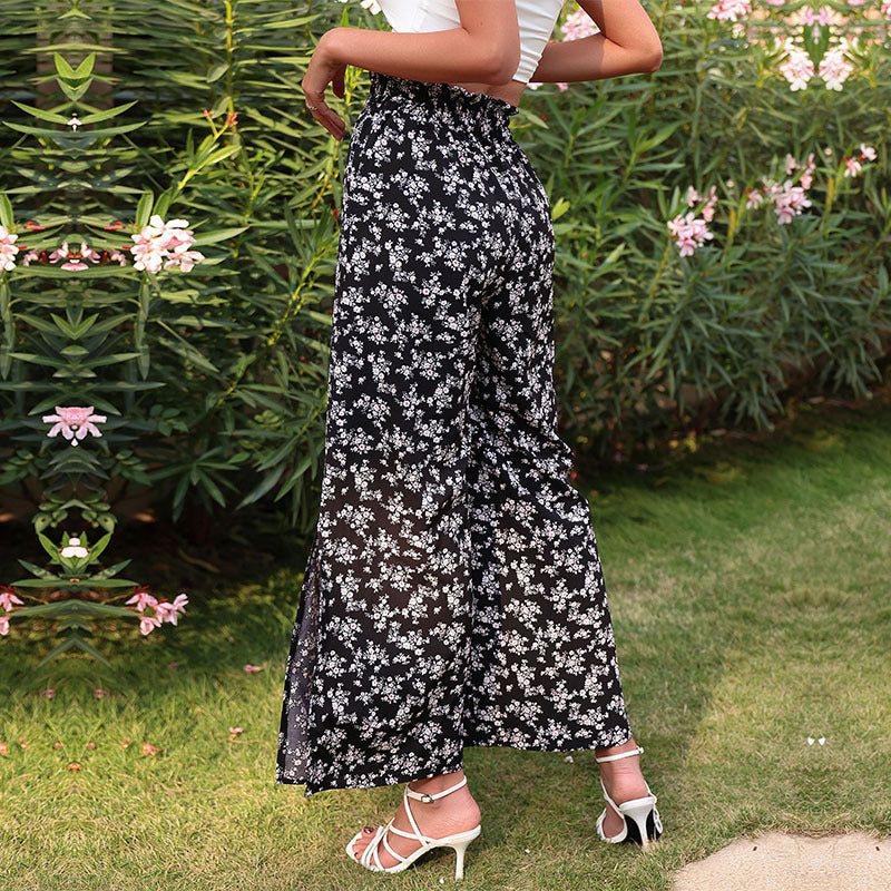 Pantalon à jambes larges à motif floral pour femmes Chic und Stil