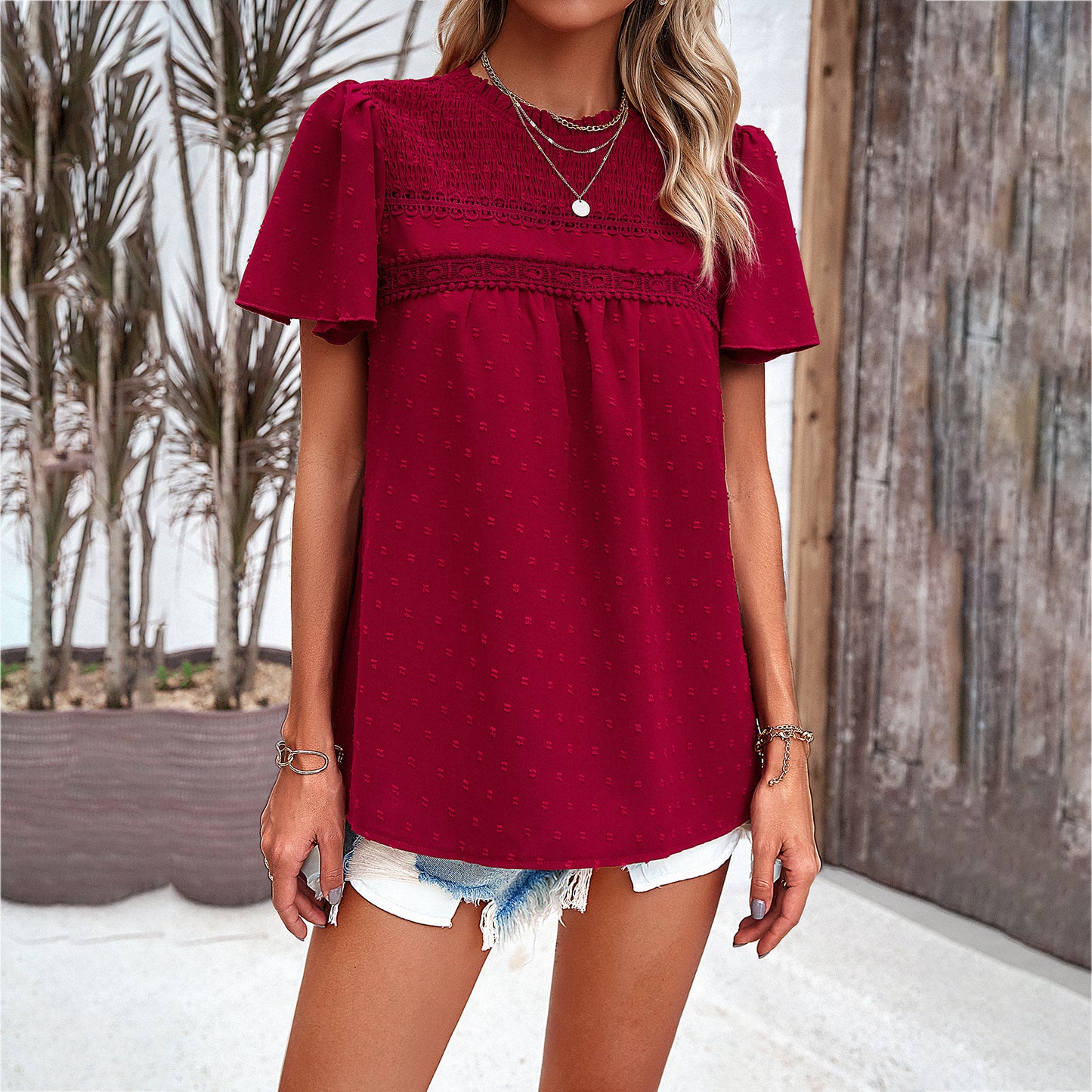 Chemisier léger pour femme avec des détails en volants et une fine texture Chic und Stil
