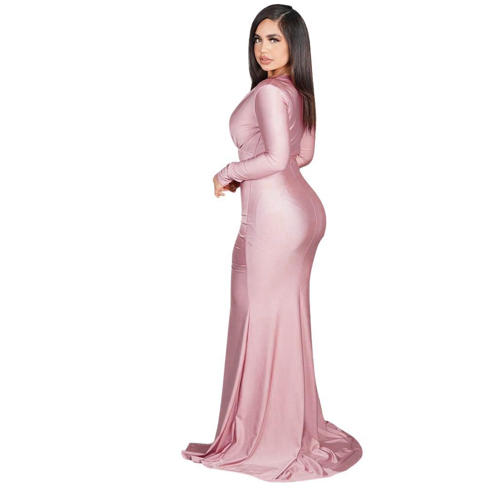 Robe de soirée chic et stylée pour dames à fente haute et volants