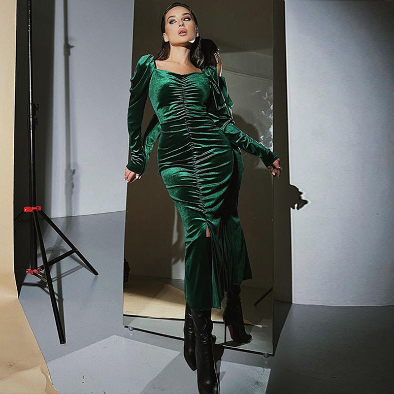 Robe midi femme avec manches ballons et design de taille élégant Chic und Stil
