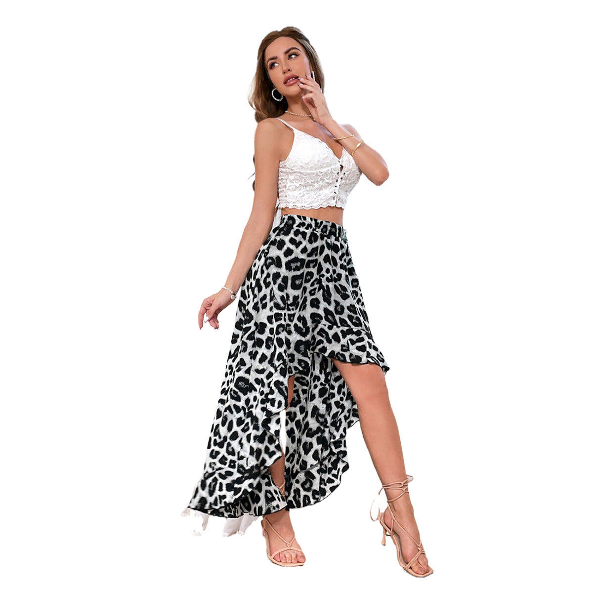 Jupe maxi femme avec volant et motif léopard Chic und Stil