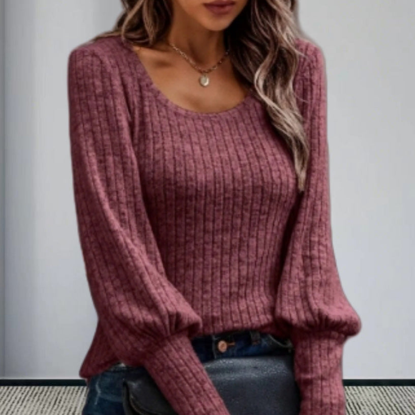 Pull en tricot pour femmes avec manches ballon et motif en côtes fines Chic und Stil