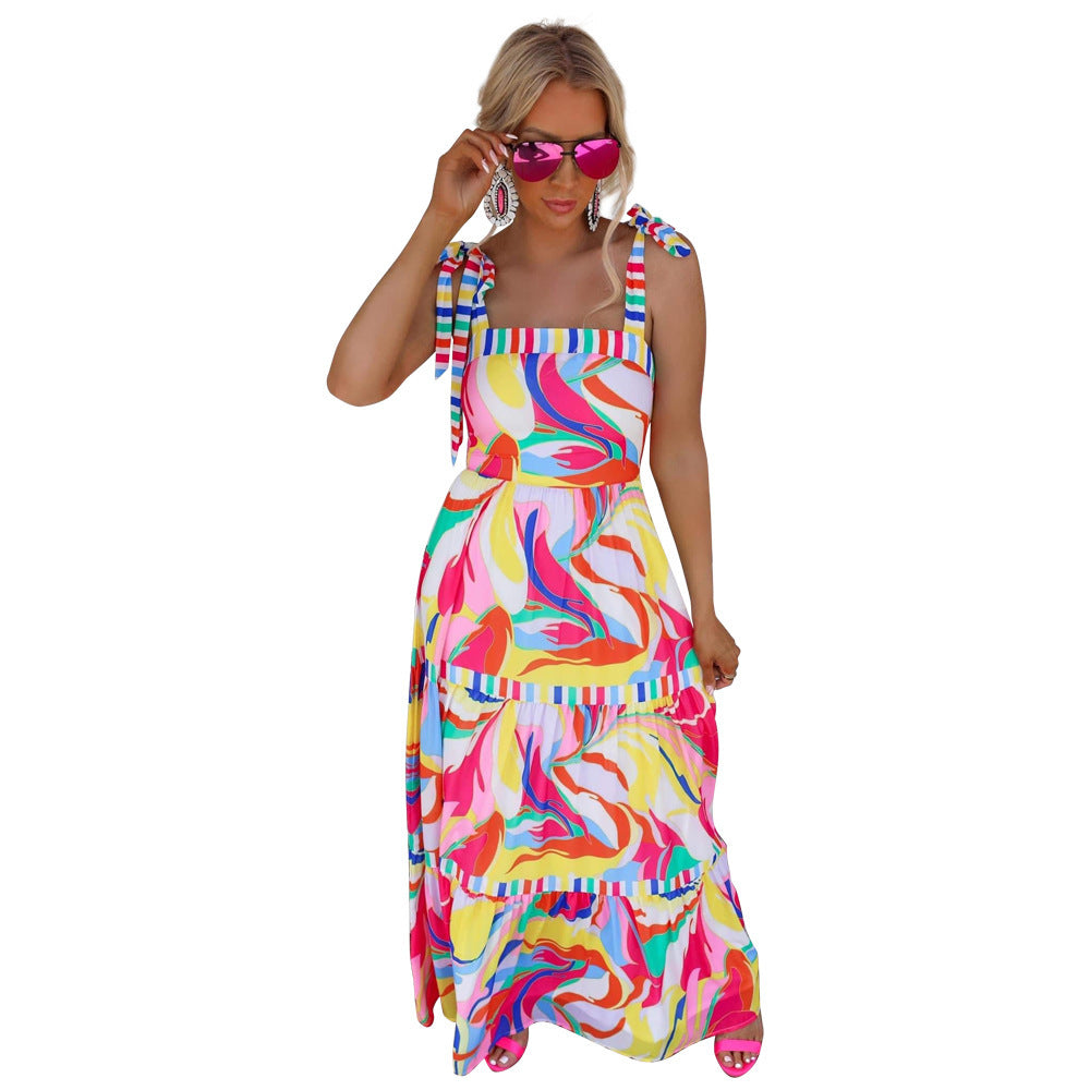 Robe maxi bohème pour femmes avec des détails de volants empilés Chic und Stil