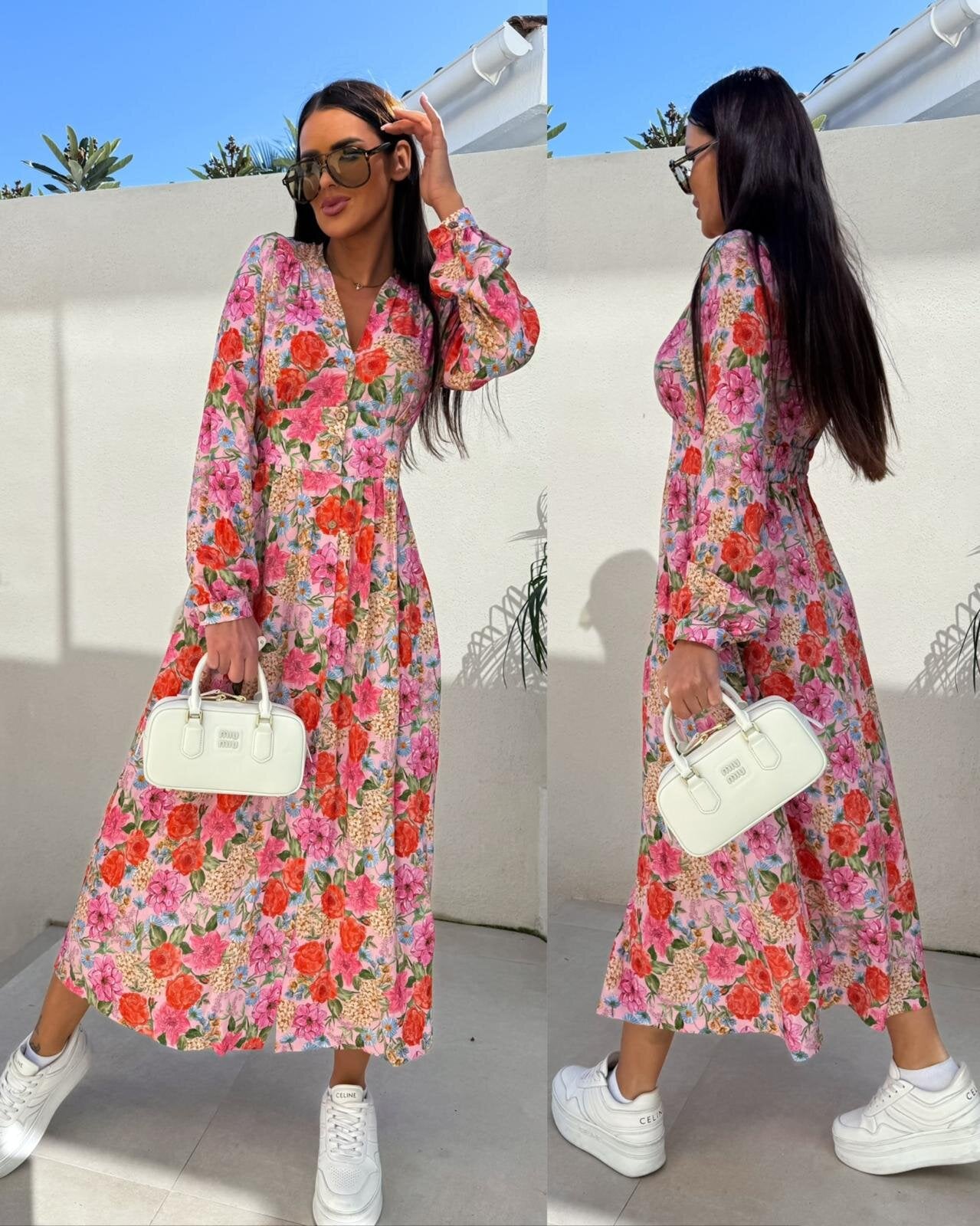 Robe maxi florale pour femmes avec détails de boutons Chic und Stil