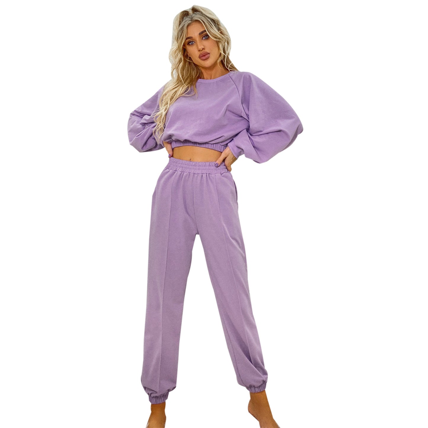 Sweat-shirt court décontracté pour femmes avec des manches volumineuses Chic und Stil