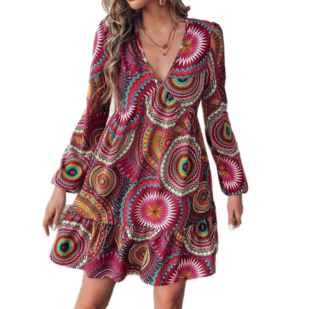 Robe mini imprimée bohémienne Chic und Stil pour femmes