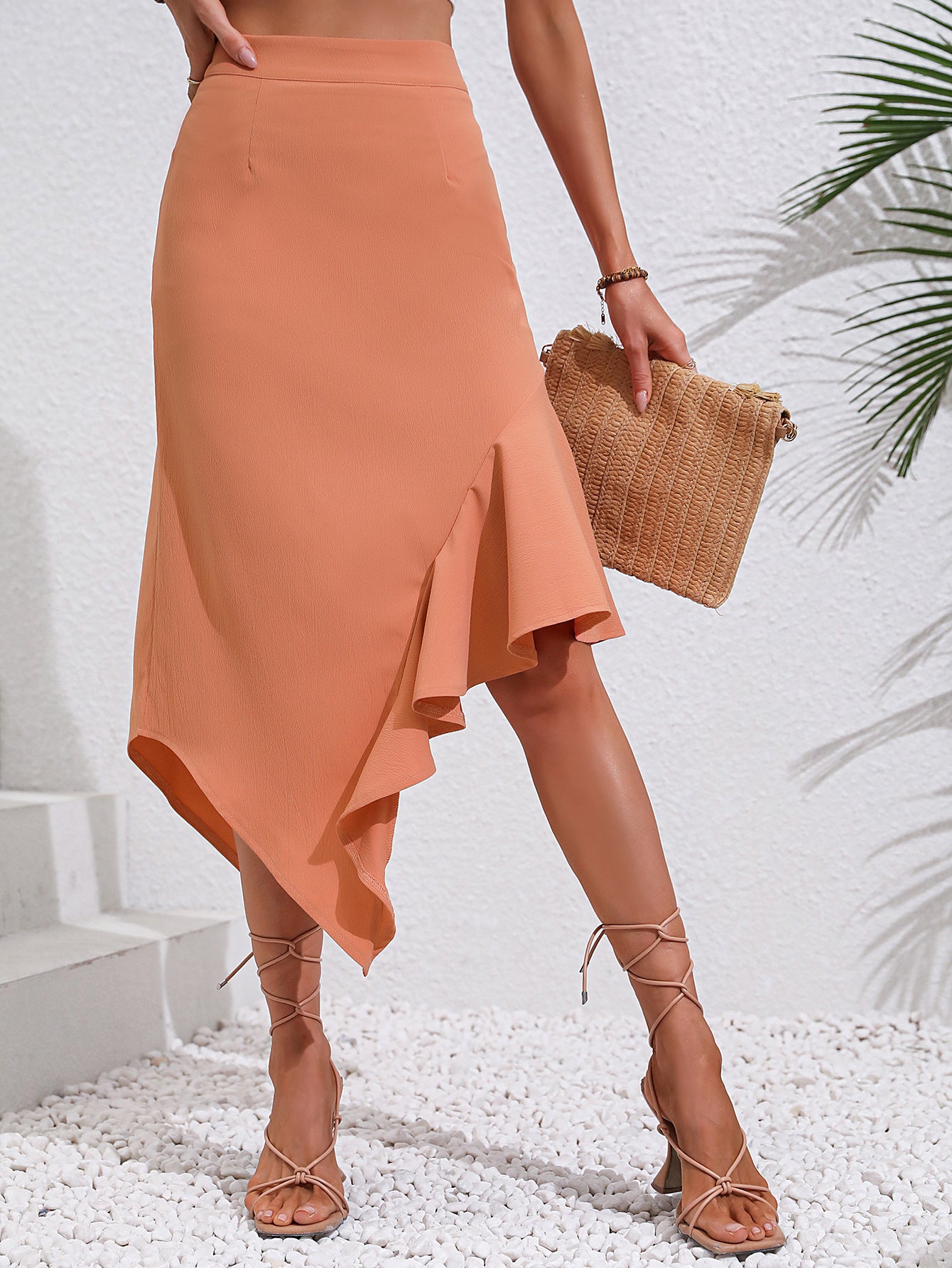 Jupe maxi asymétrique pour femmes avec volants élégants et taille haute Chic und Stil