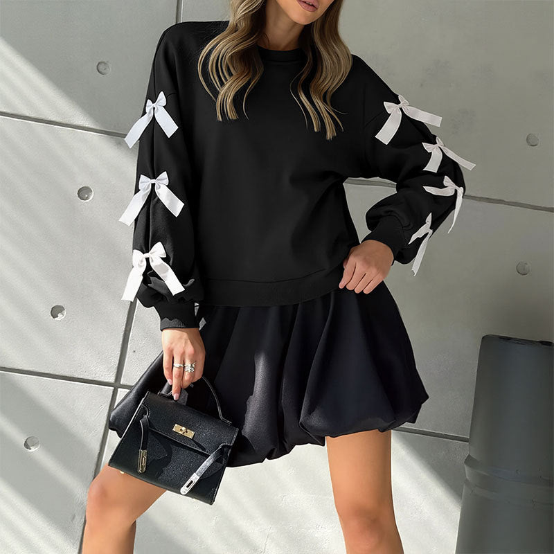 Ladies sweatshirt with ruffle and bow details Chic and Style