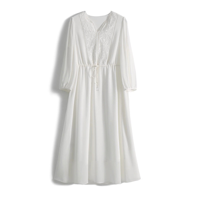Robe midi fluide pour femmes avec manches ballon Chic und Stil