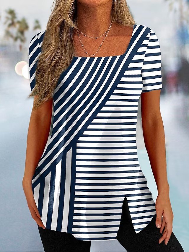 Tunique femme avec un motif de rayures diagonales moderne et des détails d'ouverture élégants Chic und Stil