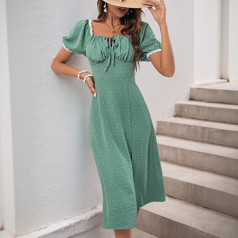 Robe midi élégante pour femmes avec des manches bouffantes structurées Chic und Stil