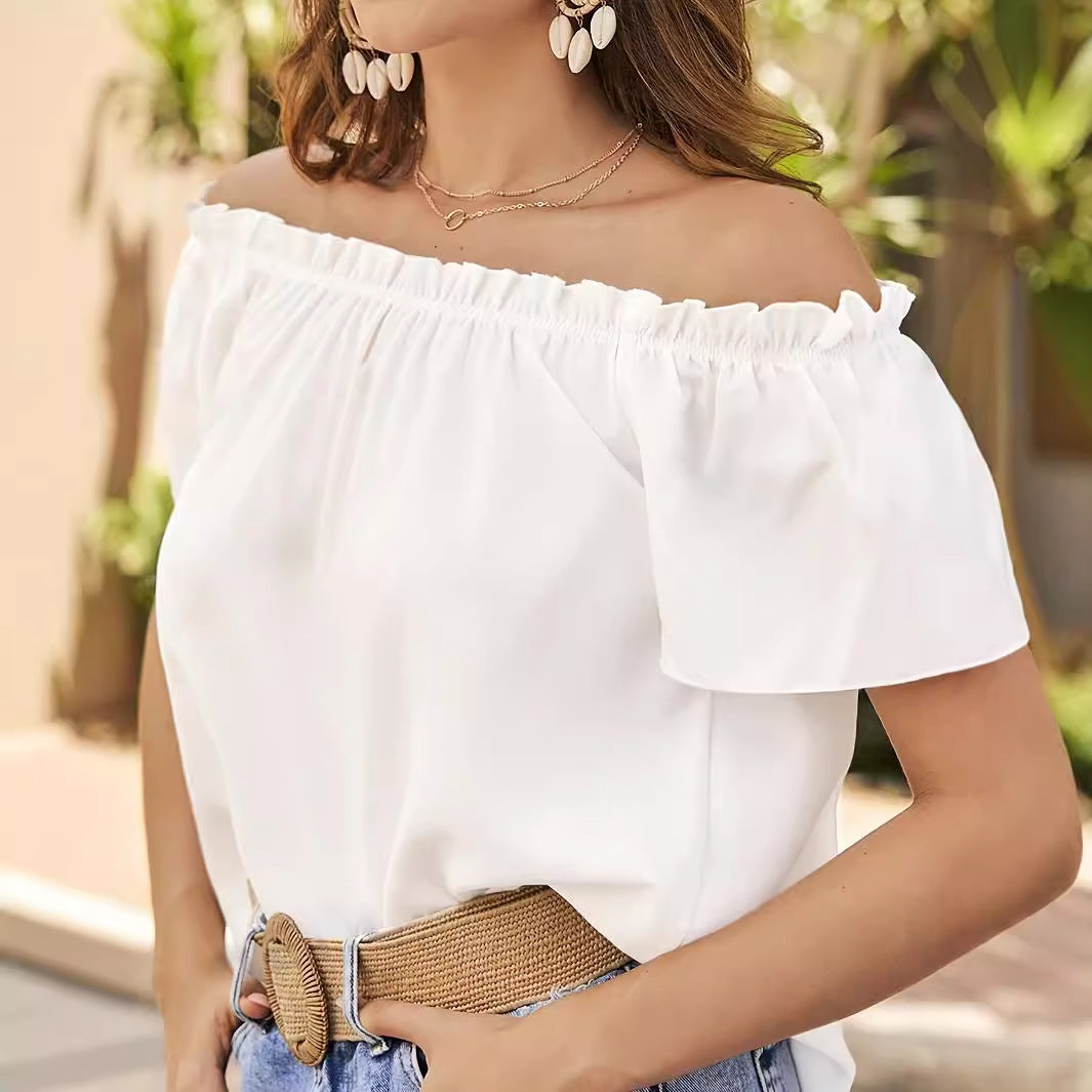 Blouse femme à épaules dénudées avec taille élastique et détails volantés Chic und Stil